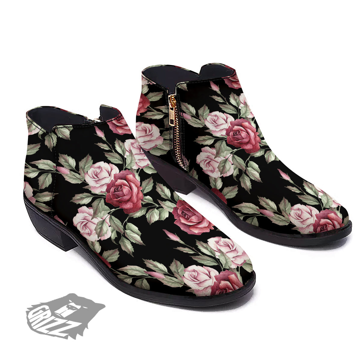 Rose Valentine's Day Print Pattern Ankle Boots-grizzshop