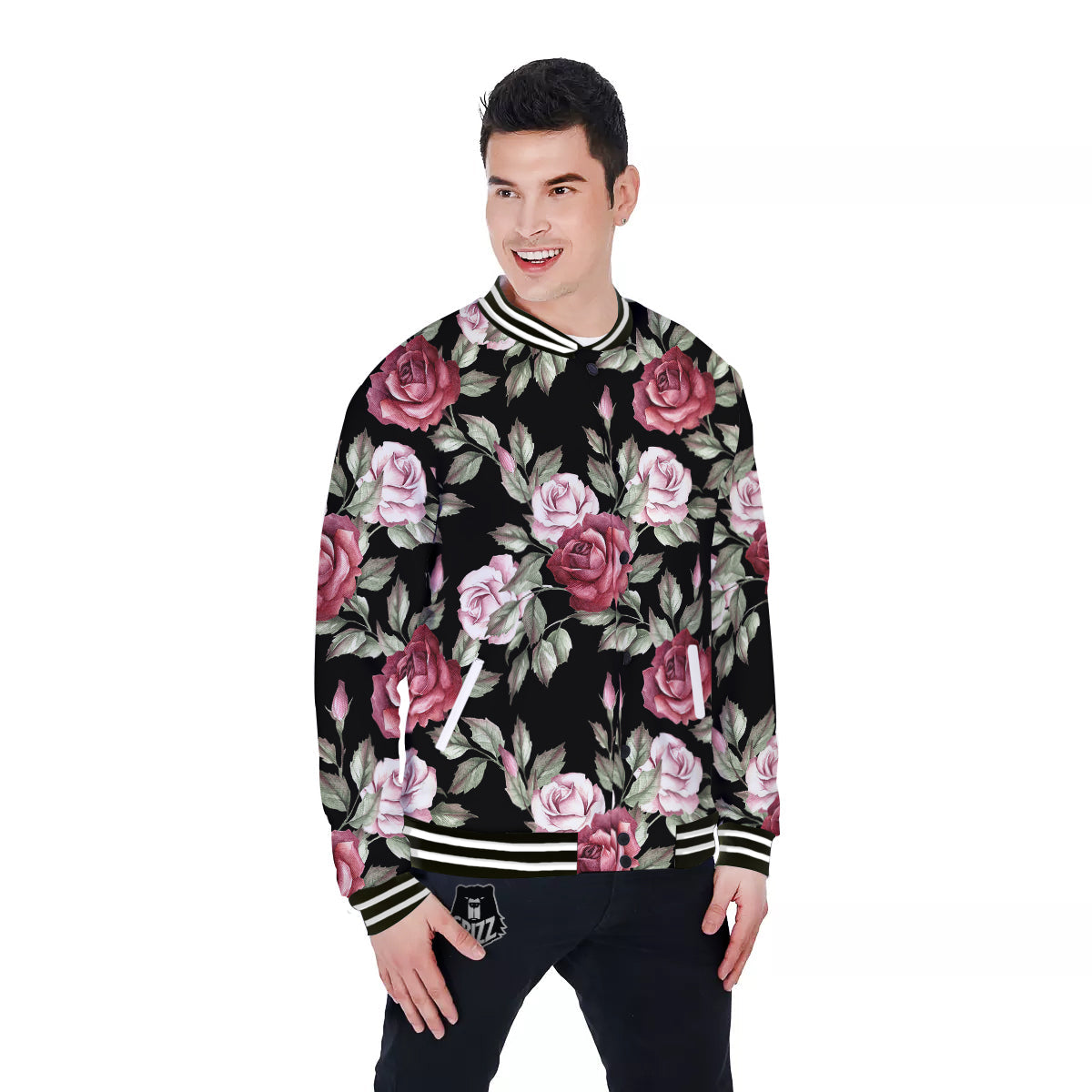 Rose Valentine's Day Print Pattern Baseball Jacket-grizzshop