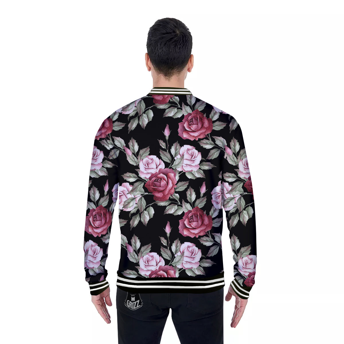 Rose Valentine's Day Print Pattern Baseball Jacket-grizzshop