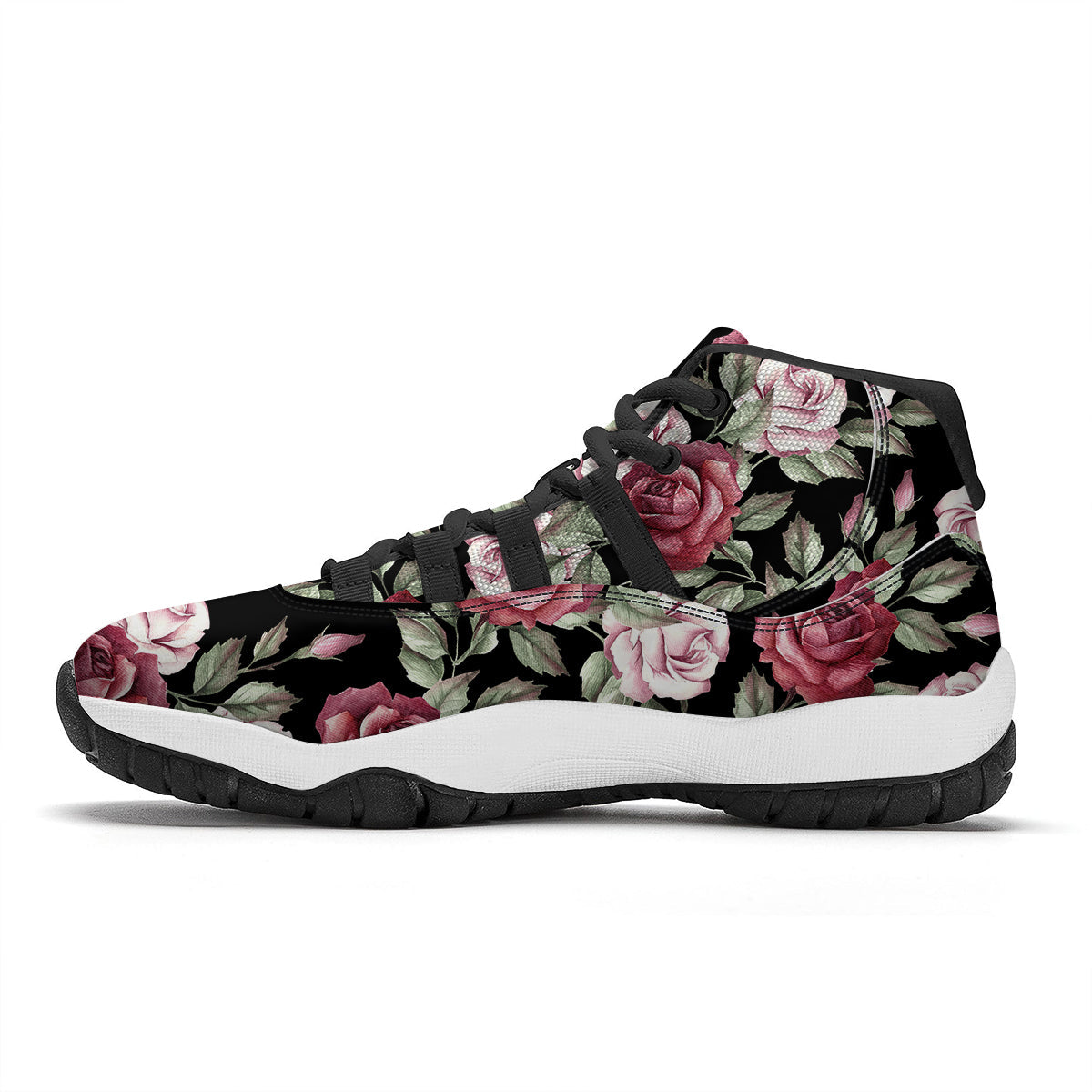 Rose Valentine's Day Print Pattern Black Bball Shoes-grizzshop