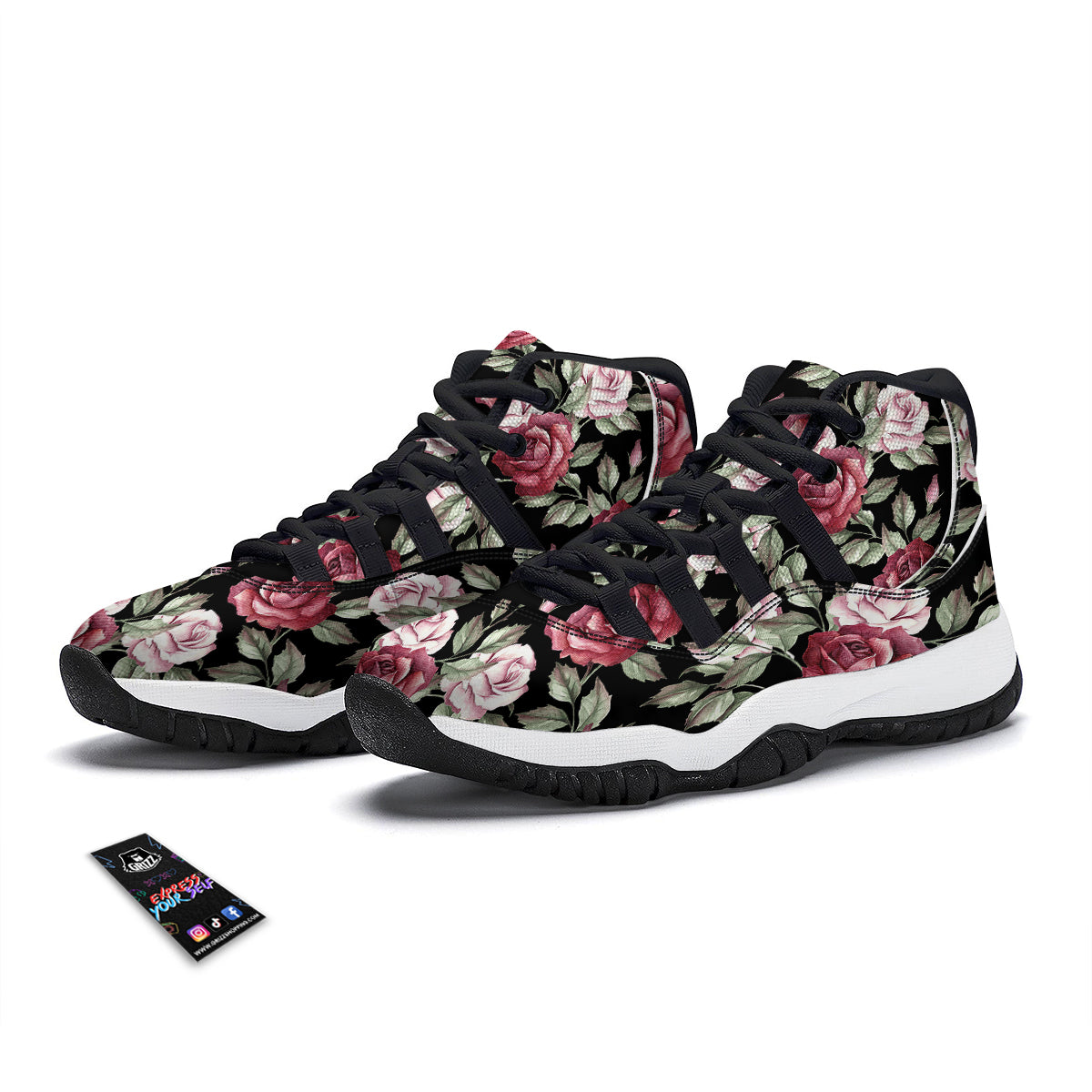 Rose Valentine's Day Print Pattern Black Bball Shoes-grizzshop