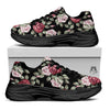 Rose Valentine's Day Print Pattern Black Chunky Shoes-grizzshop