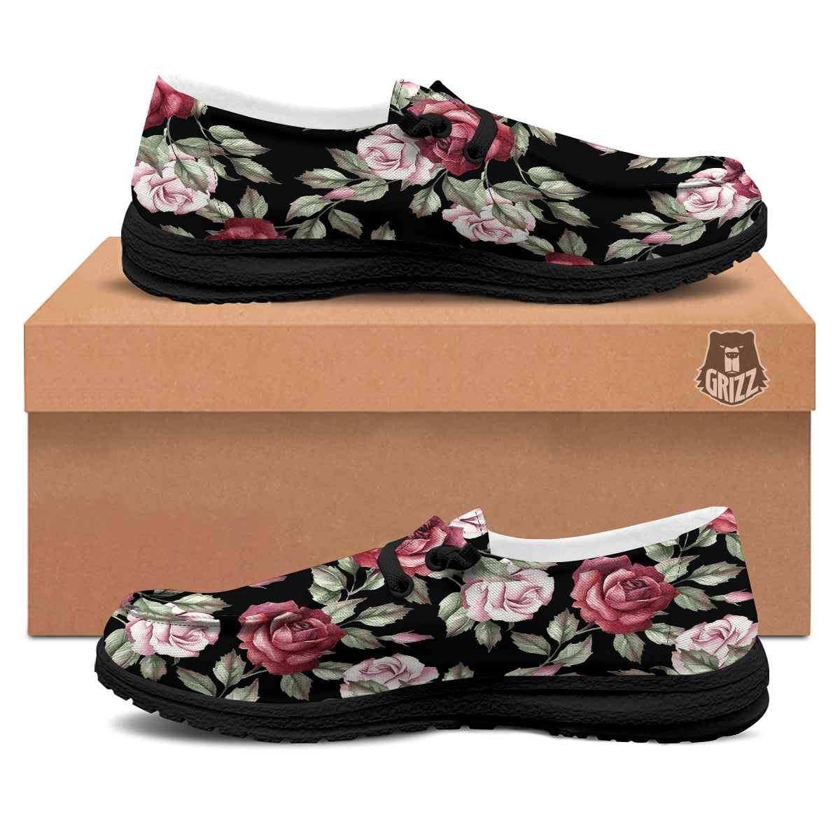 Rose Valentine's Day Print Pattern Black Loafers-grizzshop