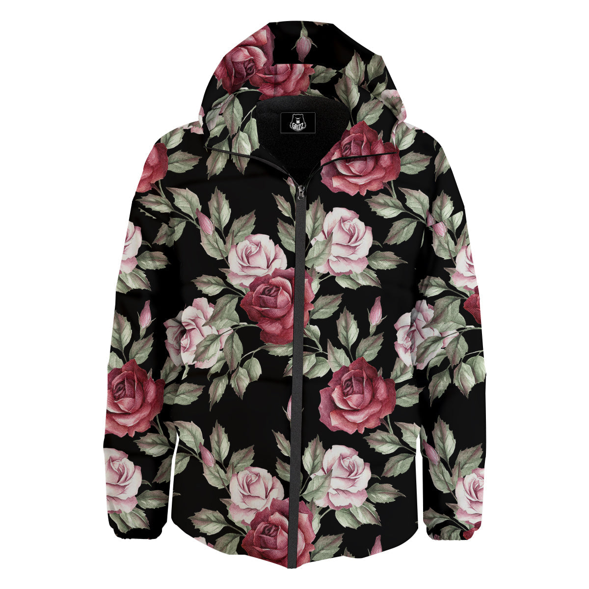 Rose Valentine's Day Print Pattern Down Jacket-grizzshop