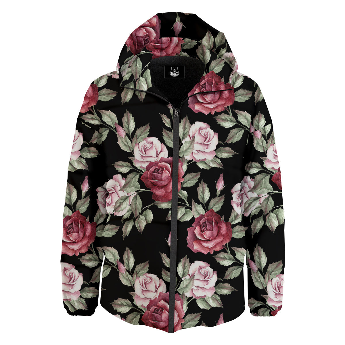 Rose Valentine's Day Print Pattern Down Jacket-grizzshop