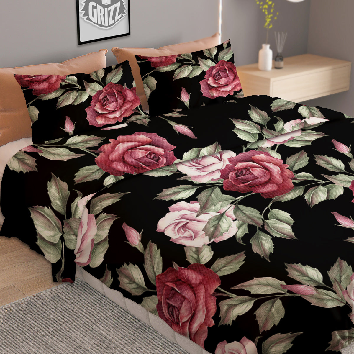 Rose Valentine's Day Print Pattern Duvet Cover Bedding Set