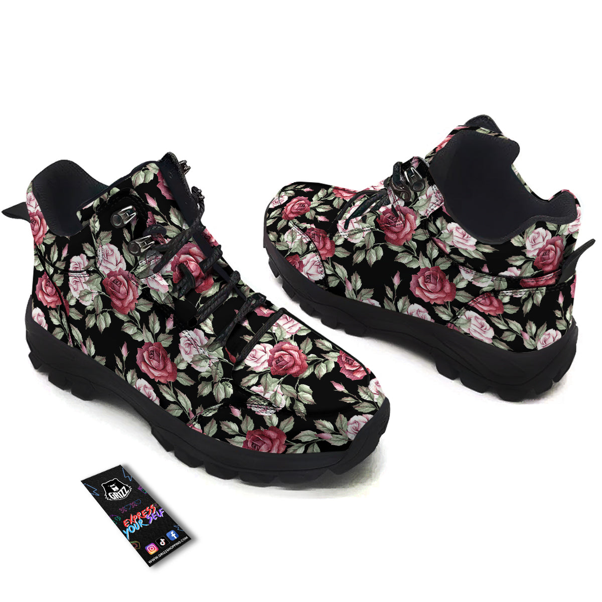 Rose Valentine's Day Print Pattern Hiking Shoes-grizzshop