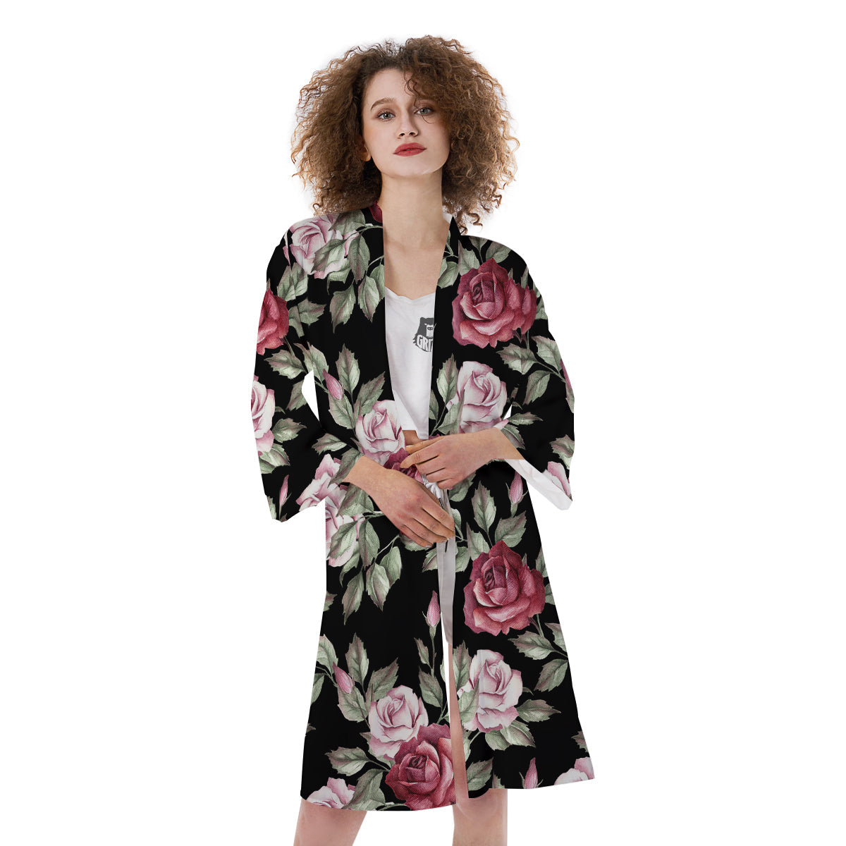 Rose Valentine's Day Print Pattern Kimono-grizzshop