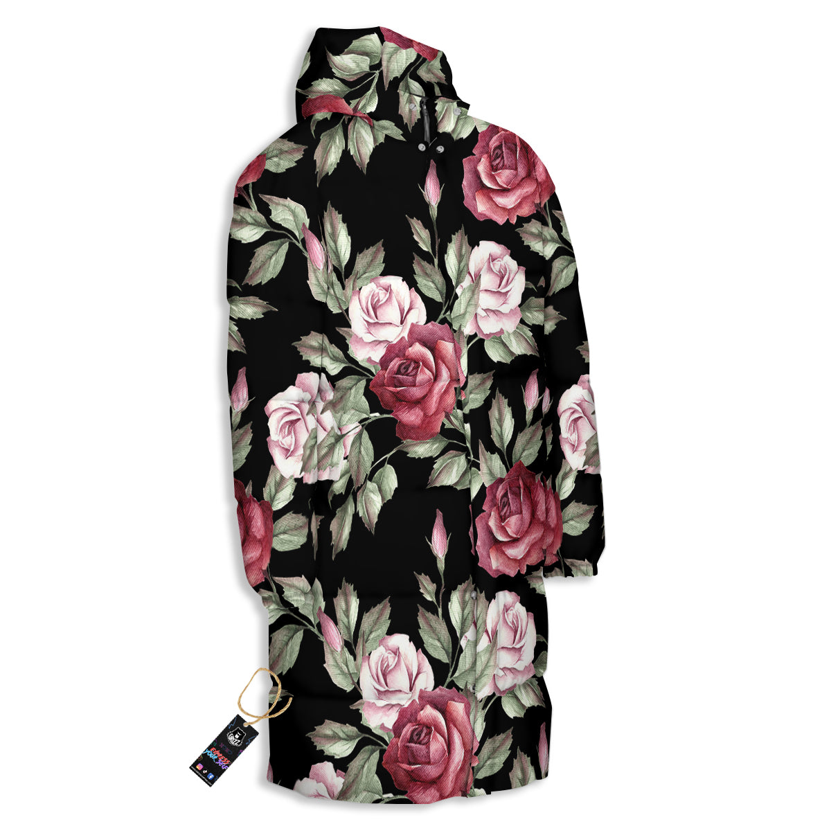 Rose Valentine's Day Print Pattern Long Down Jacket-grizzshop