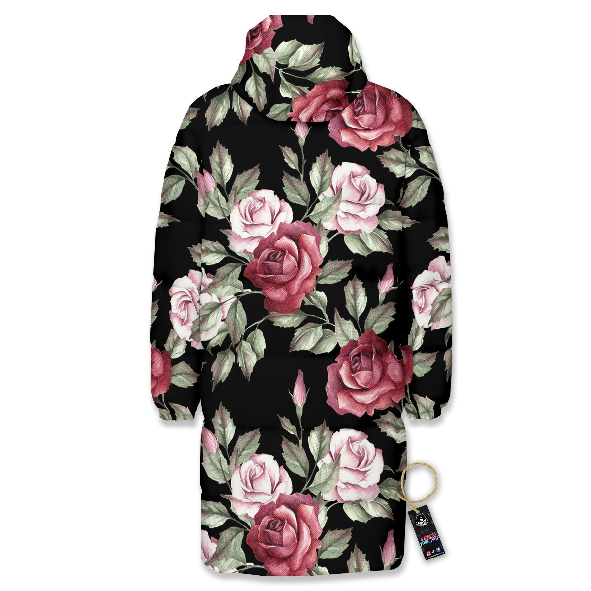 Rose Valentine's Day Print Pattern Long Down Jacket-grizzshop