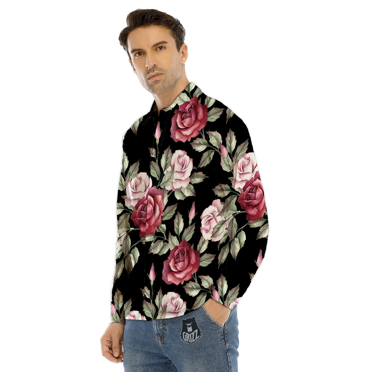 Rose Valentine's Day Print Pattern Men's Dress Shirts-grizzshop