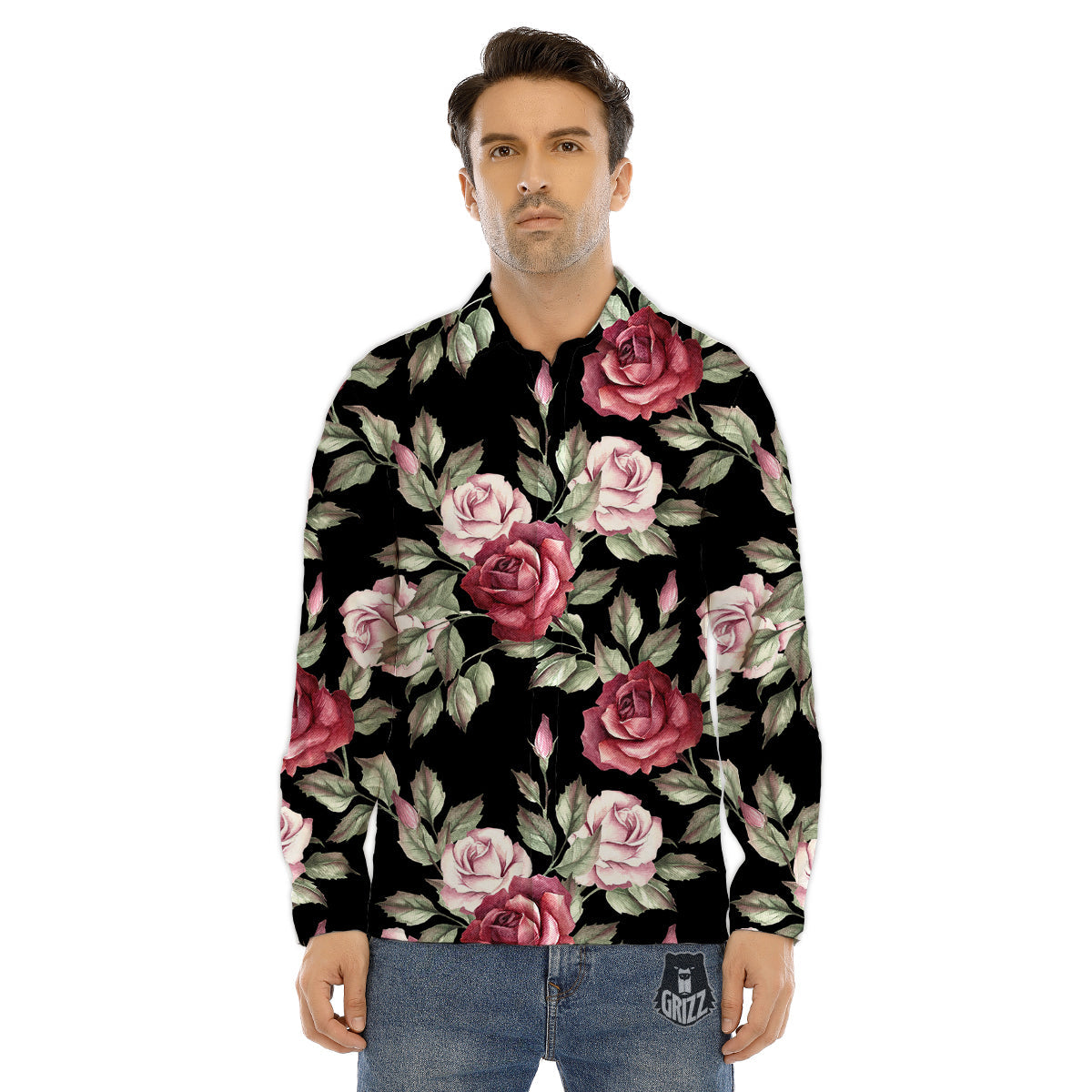 Rose Valentine's Day Print Pattern Men's Dress Shirts-grizzshop