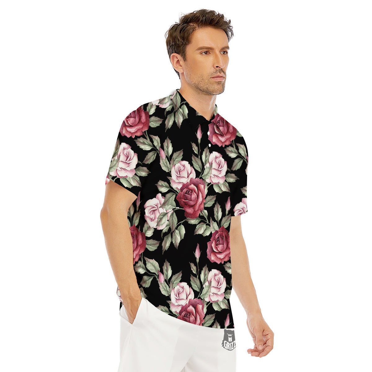 Rose Valentine's Day Print Pattern Men's Golf Shirts-grizzshop