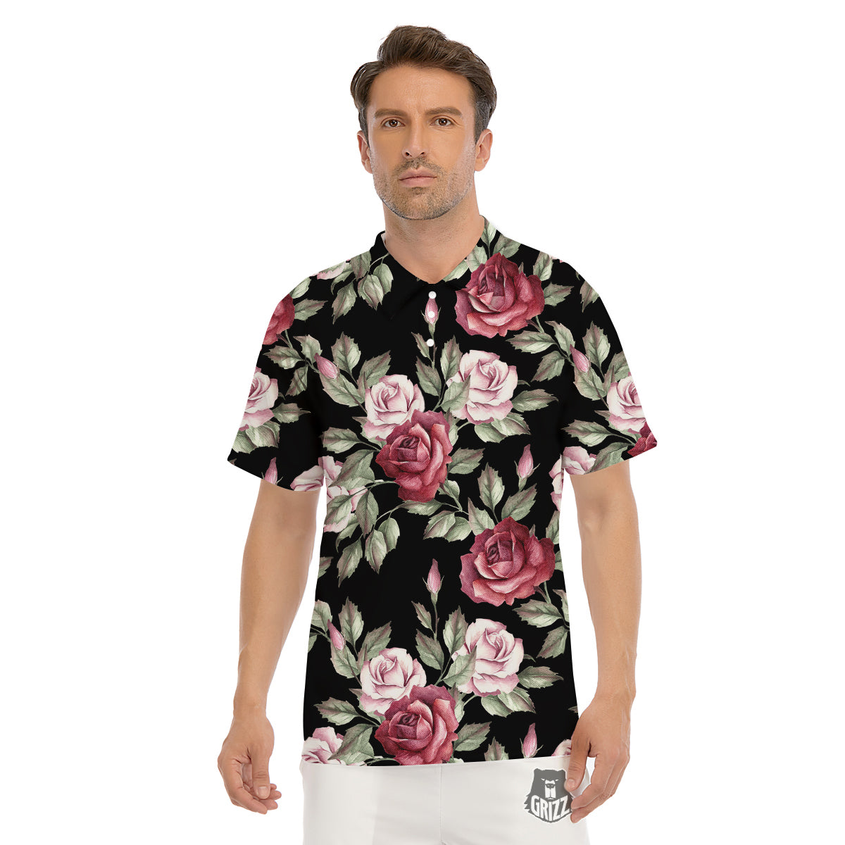 Rose Valentine's Day Print Pattern Men's Golf Shirts-grizzshop