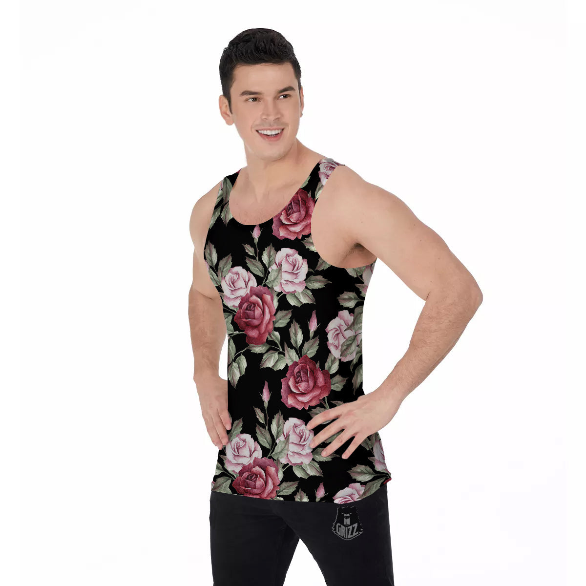 Rose Valentine's Day Print Pattern Men's Tank Top-grizzshop