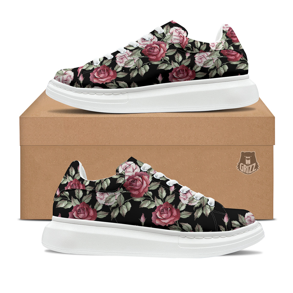 Rose Valentine's Day Print Pattern Platform Shoes-grizzshop