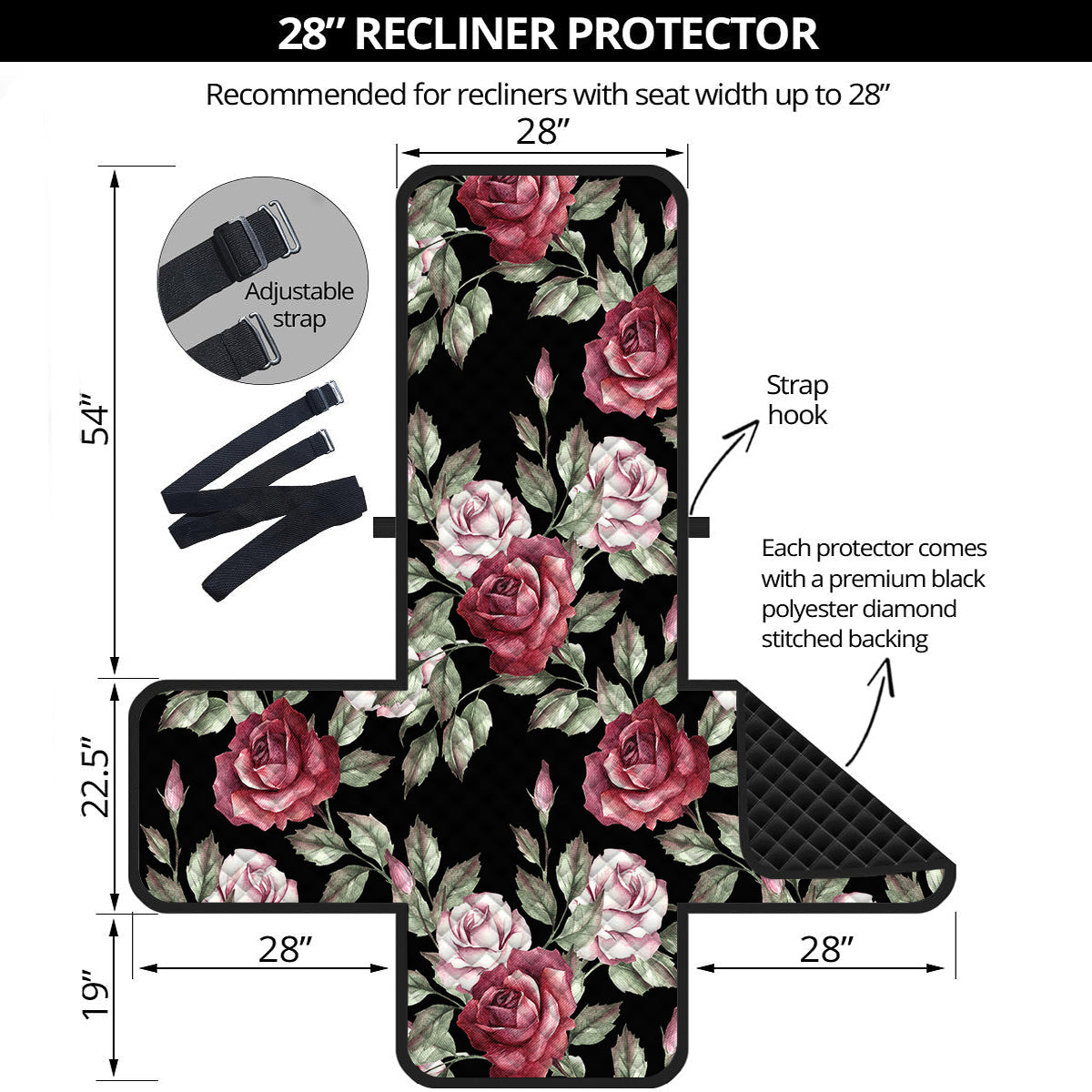 Rose Valentine's Day Print Pattern Recliner Protector-grizzshop