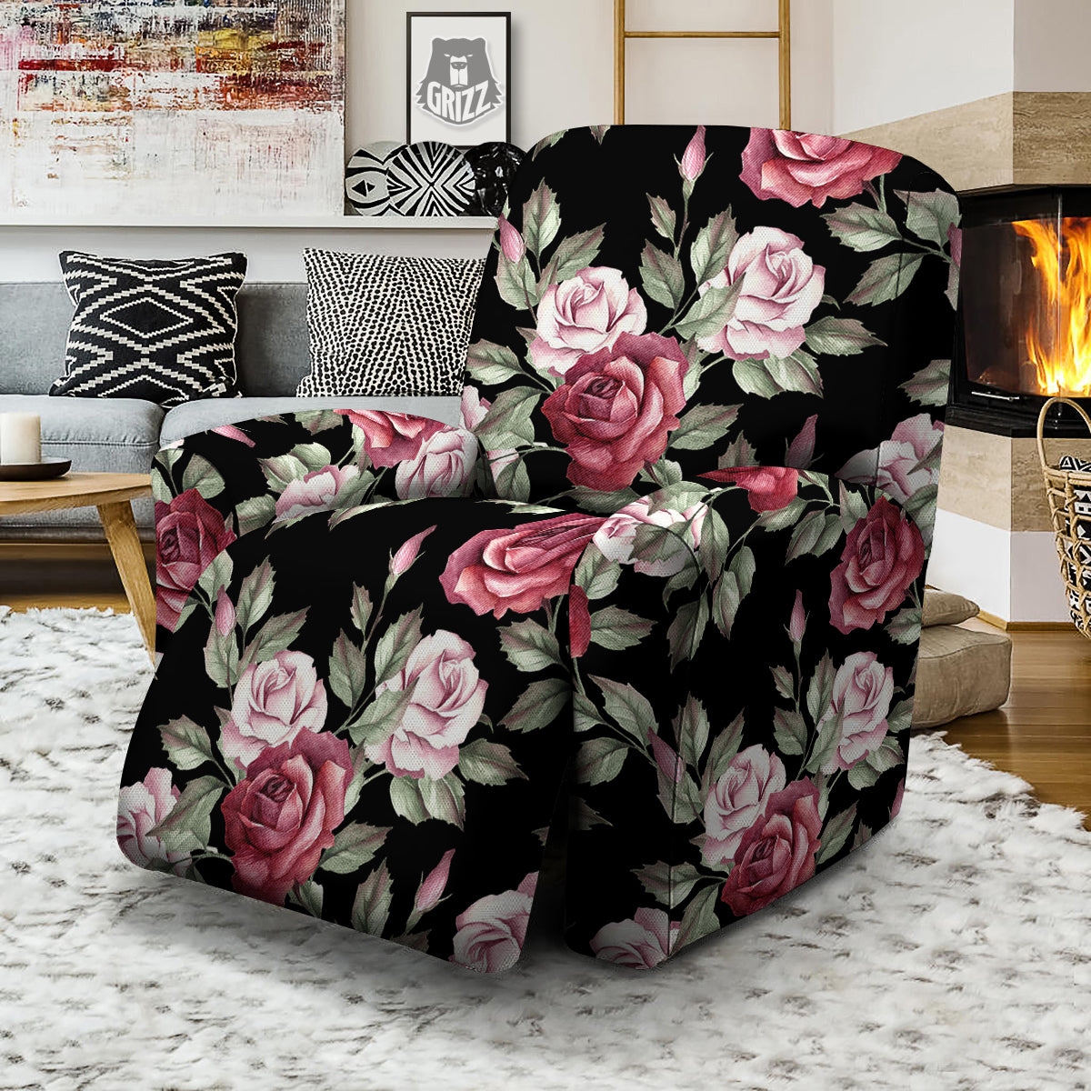 Rose Valentine's Day Print Pattern Recliner Slipcover-grizzshop