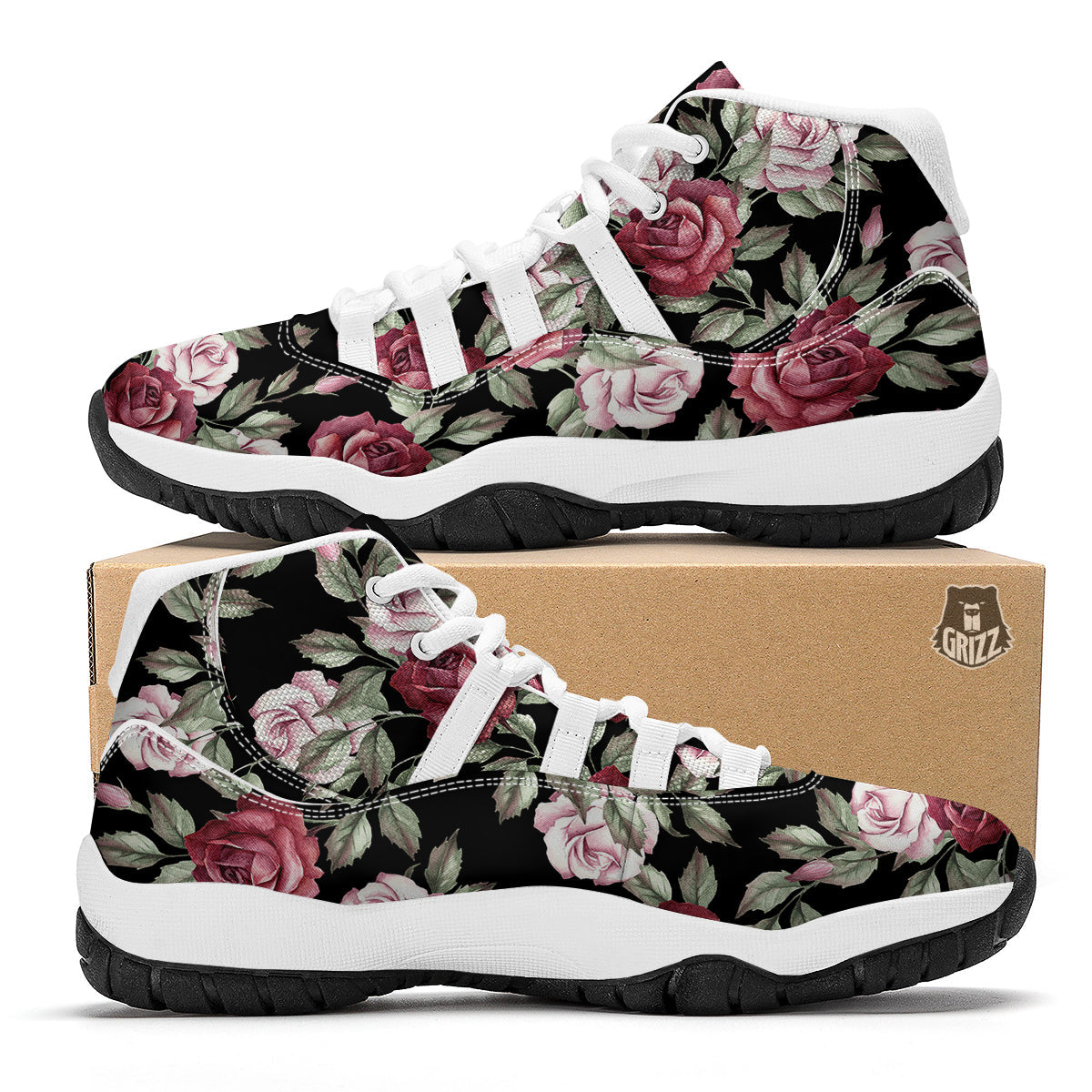 Rose Valentine's Day Print Pattern White Bball Shoes-grizzshop