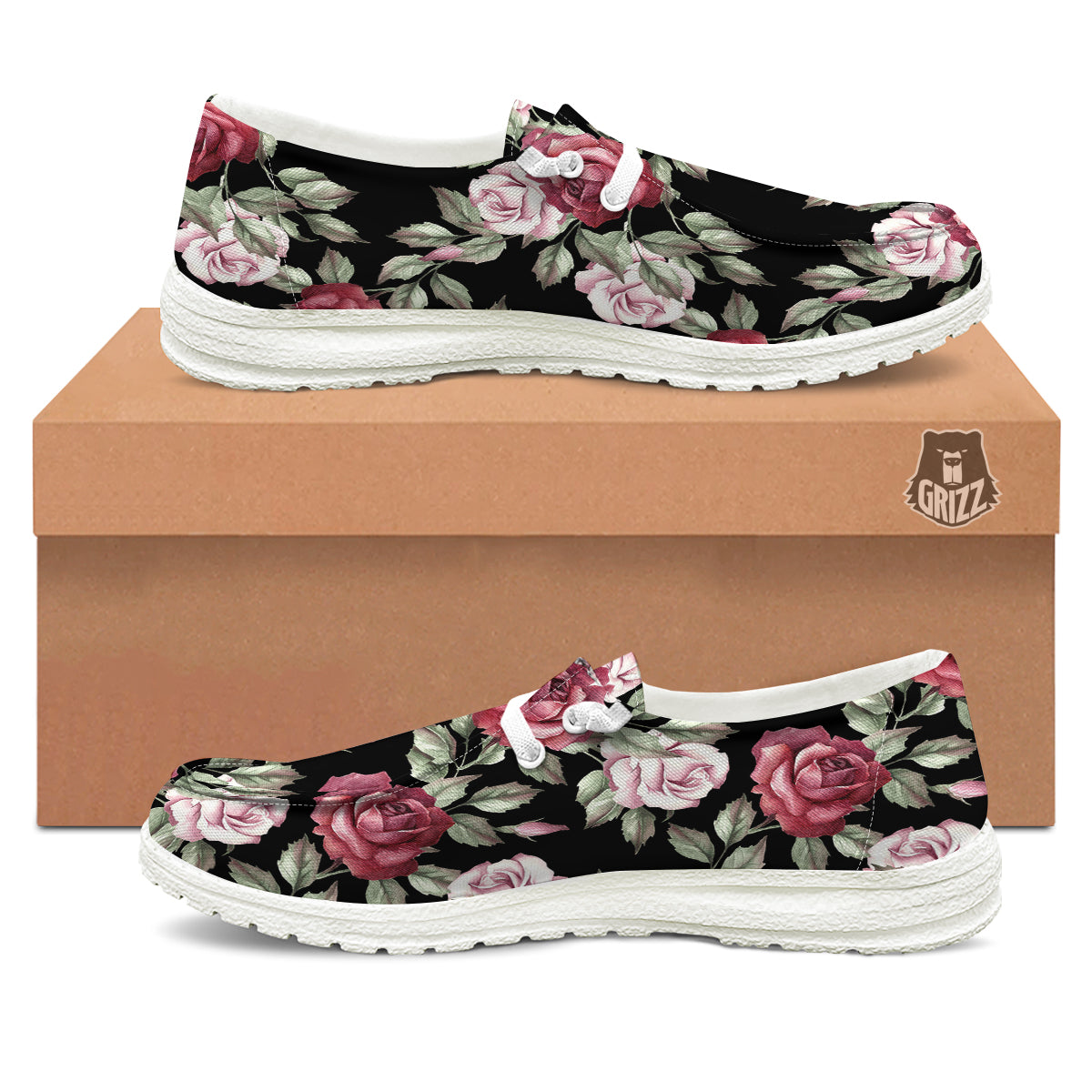 Rose Valentine's Day Print Pattern White Loafers-grizzshop