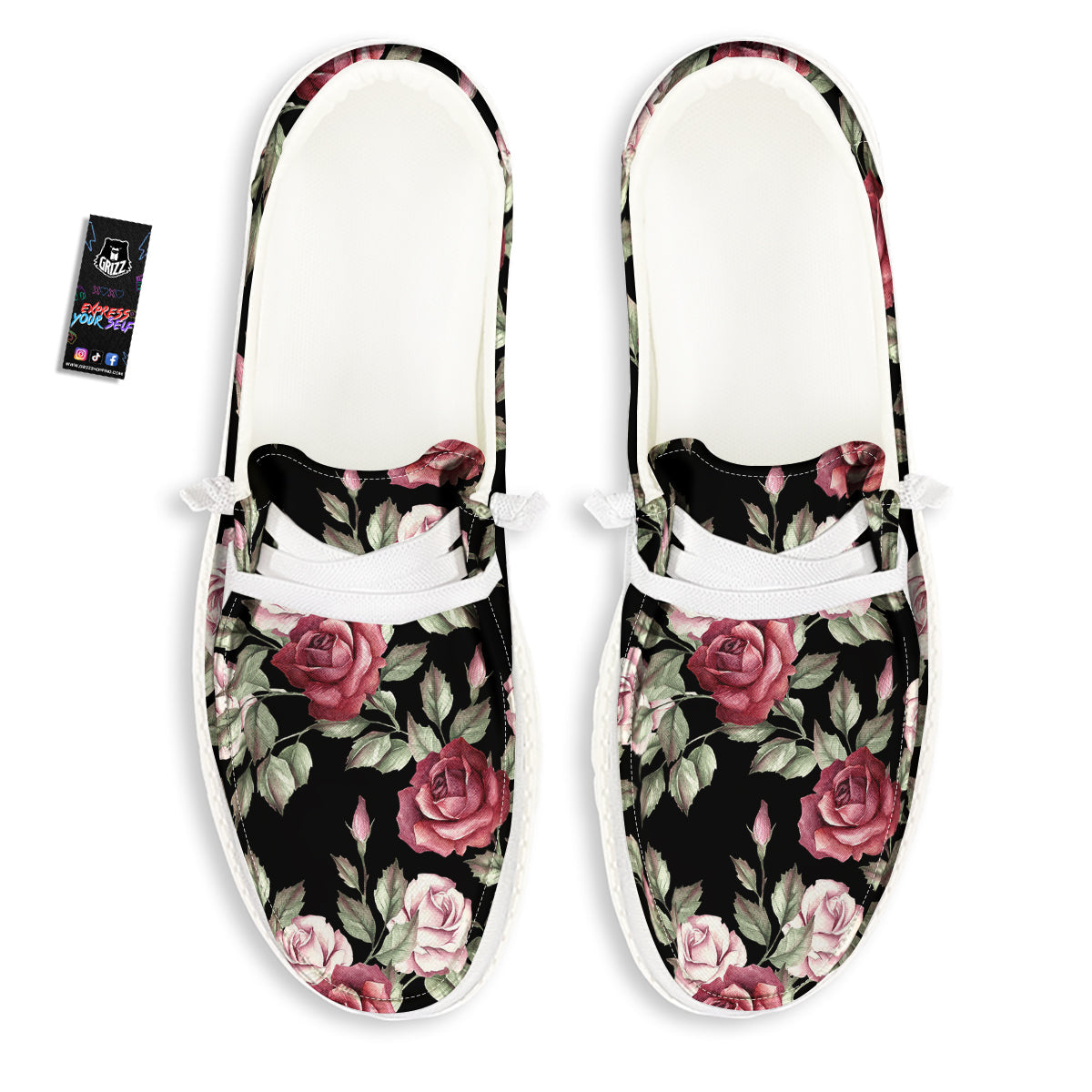 Rose Valentine's Day Print Pattern White Loafers-grizzshop