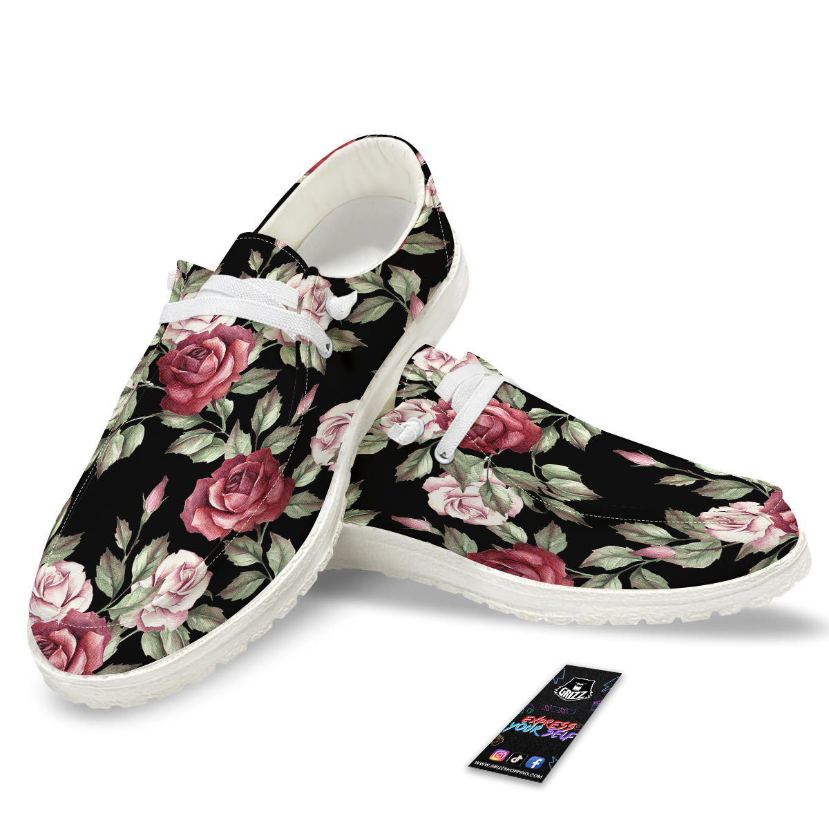 Rose Valentine's Day Print Pattern White Loafers-grizzshop