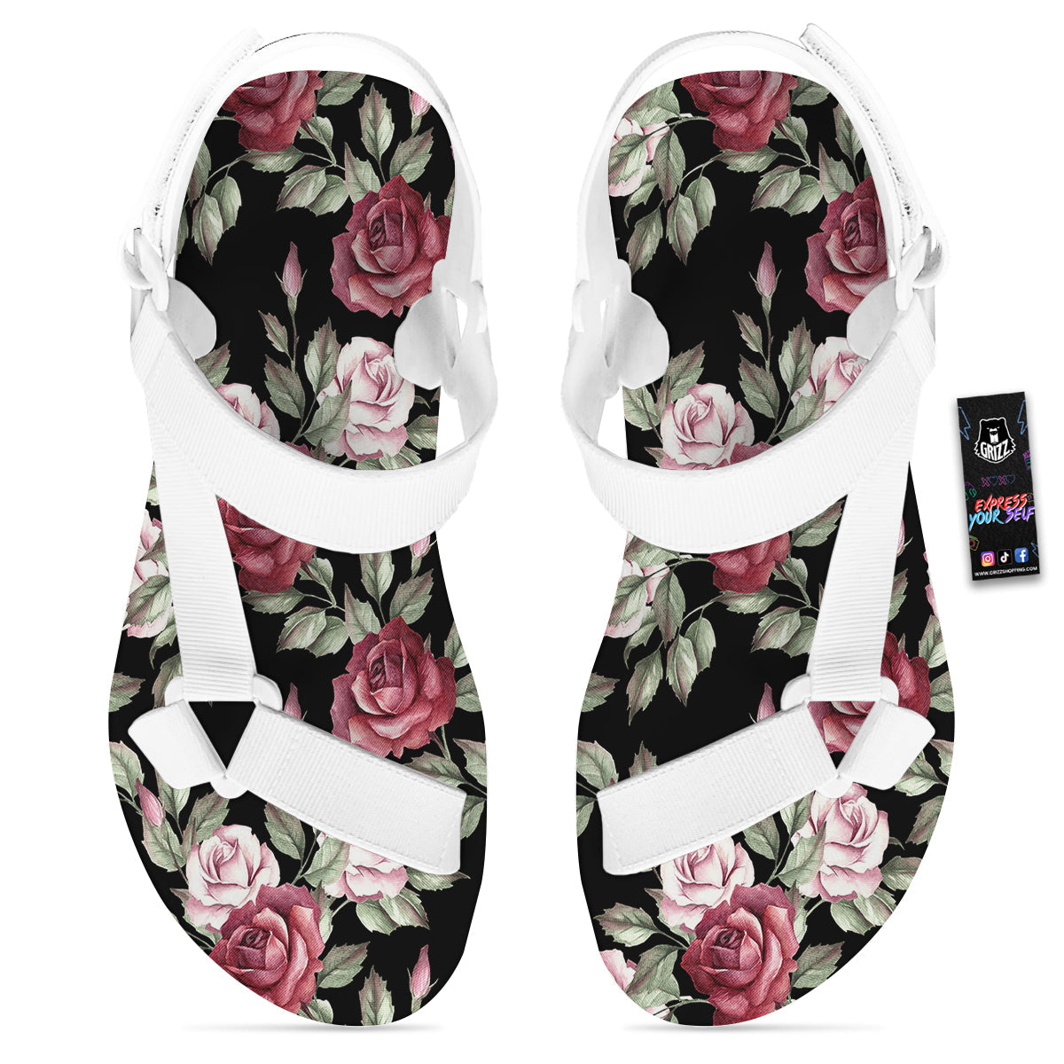 Rose Valentine's Day Print Pattern White Open Toe Sandals-grizzshop