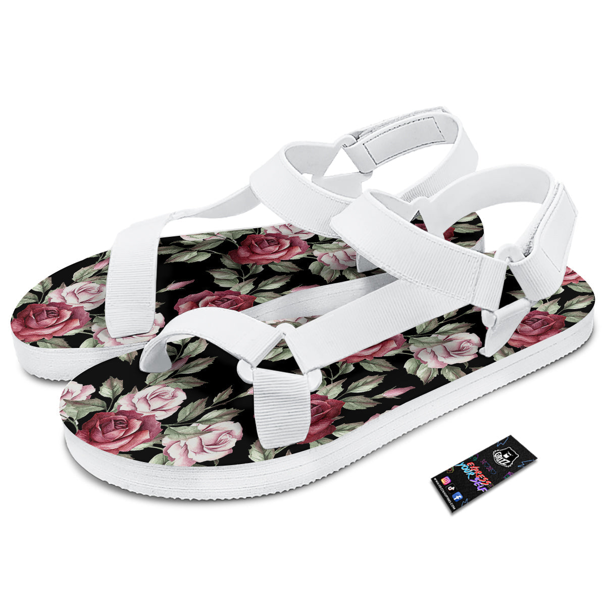 Rose Valentine's Day Print Pattern White Open Toe Sandals-grizzshop