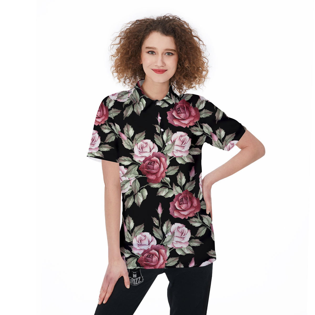 Rose Valentine's Day Print Pattern Women's Golf Shirts-grizzshop