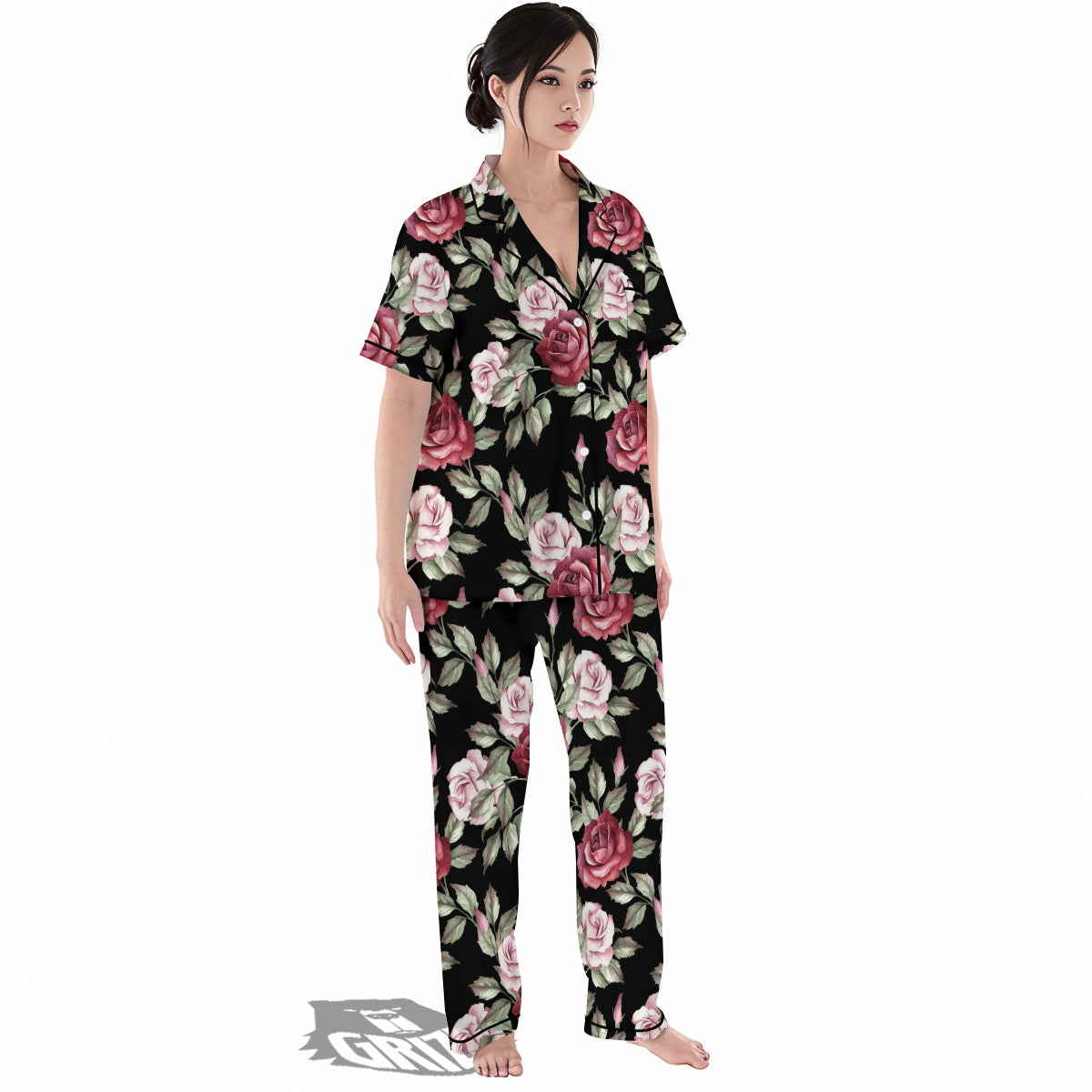 Rose Valentine's Day Print Pattern Women's Pajamas Set-grizzshop