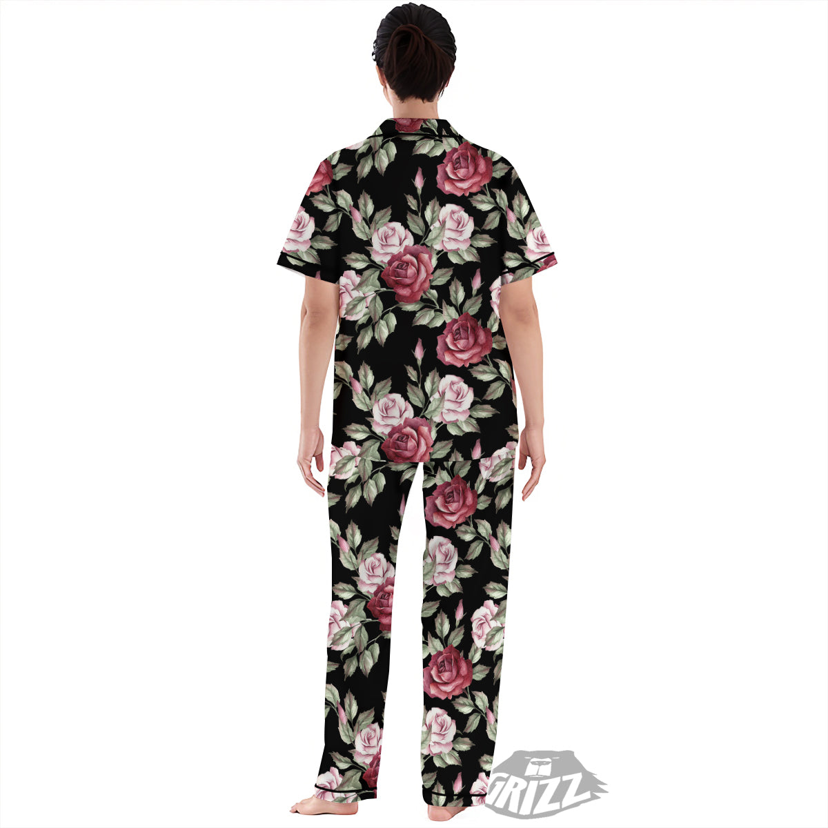 Rose Valentine's Day Print Pattern Women's Pajamas Set-grizzshop