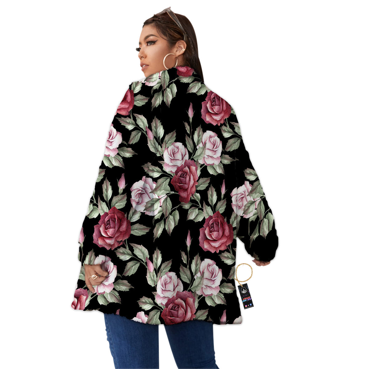 Rose Valentine's Day Print Pattern Women's Sherpa Jacket-grizzshop