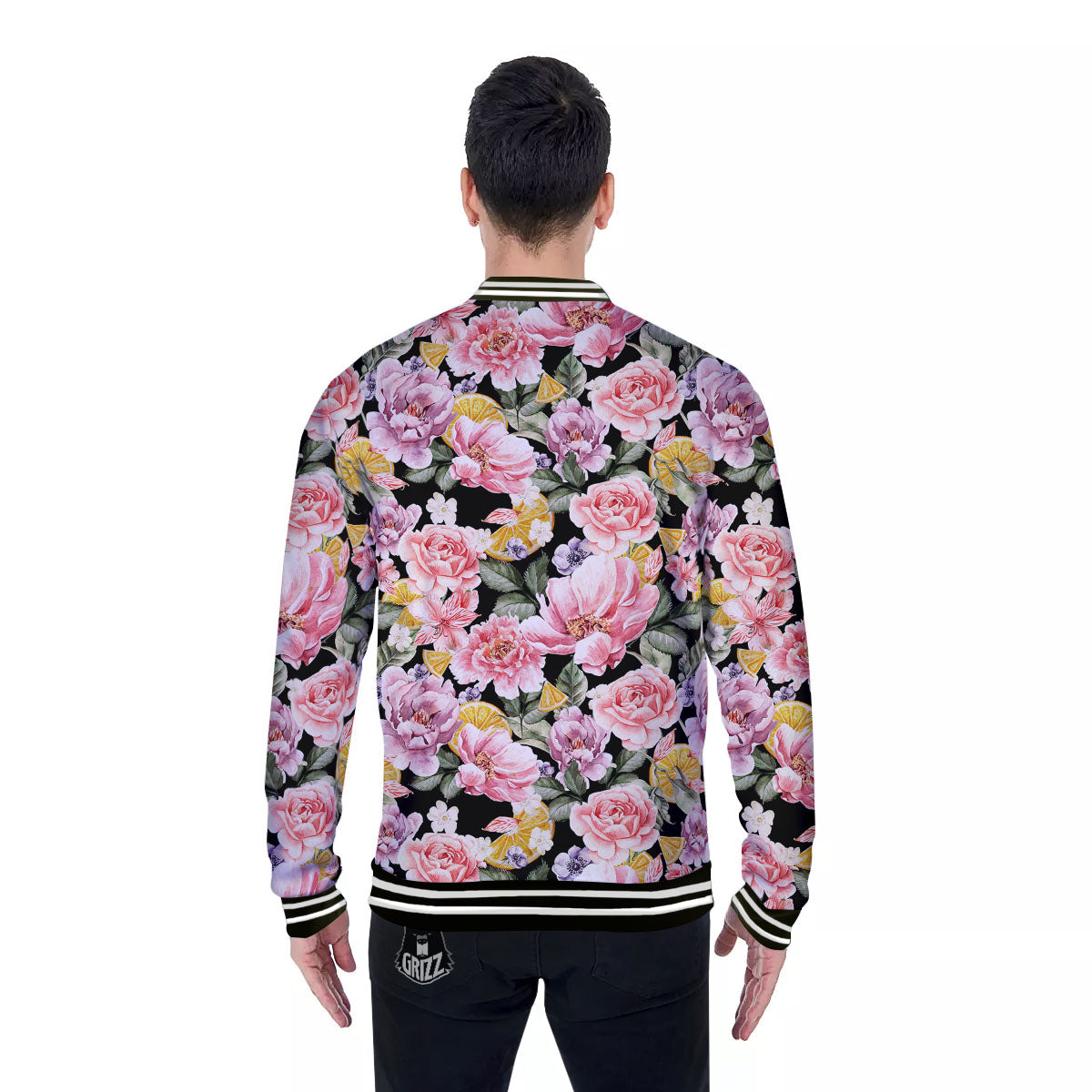 Rose Vintage Print Pattern Baseball Jacket-grizzshop