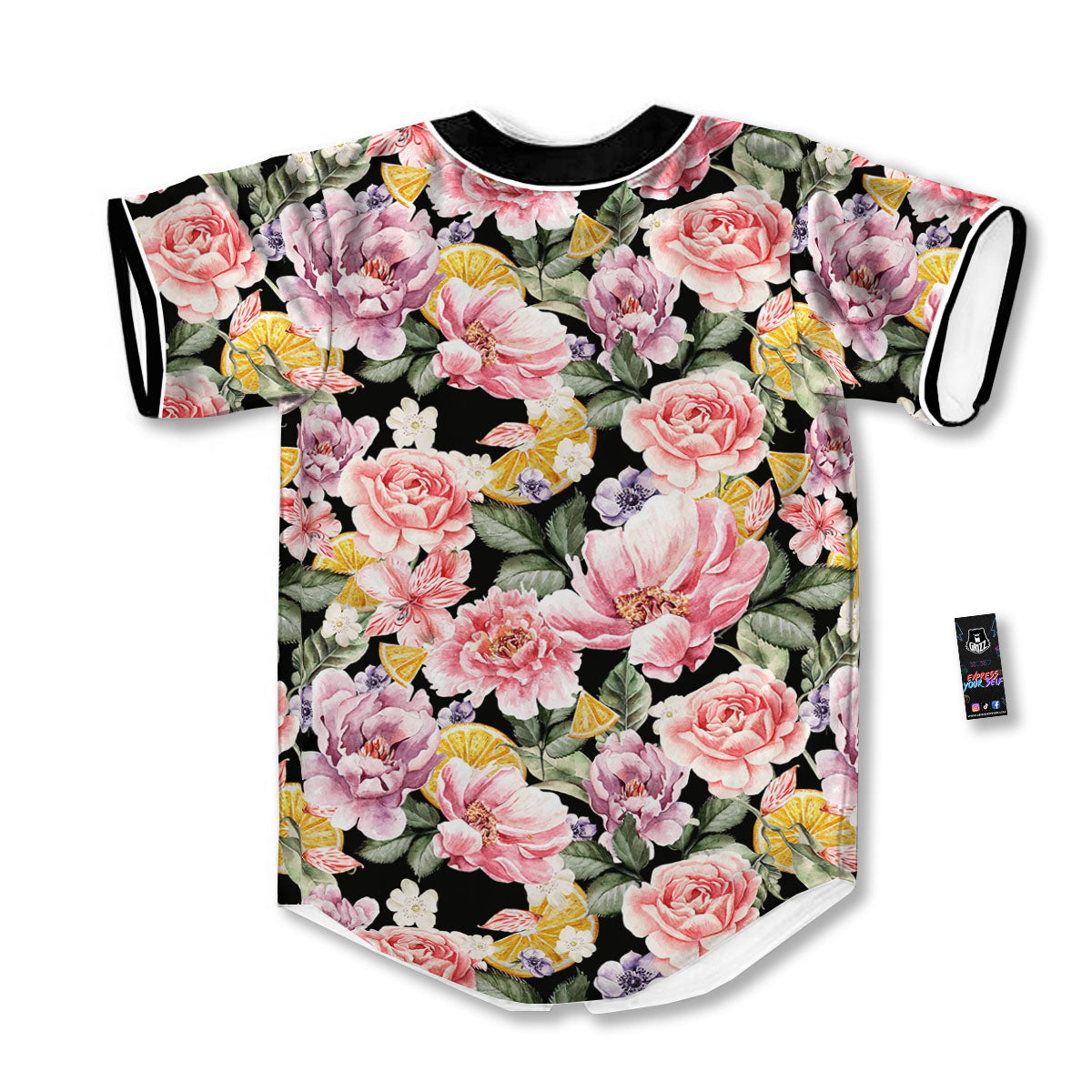 Rose Vintage Print Pattern Baseball Jersey-grizzshop