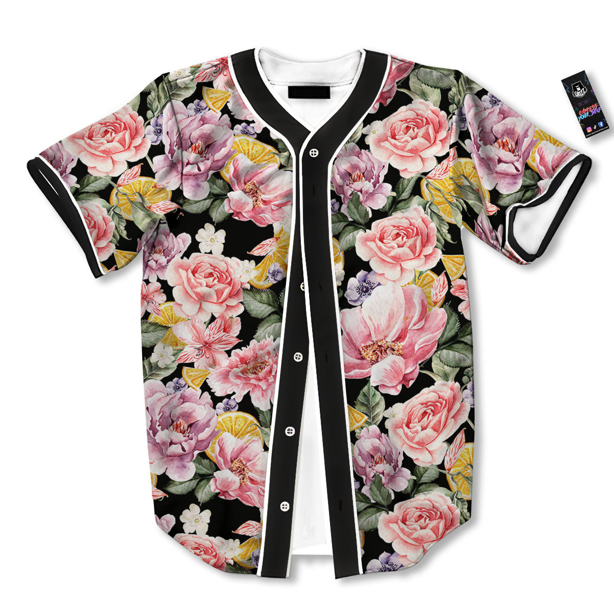 Rose Vintage Print Pattern Baseball Jersey-grizzshop