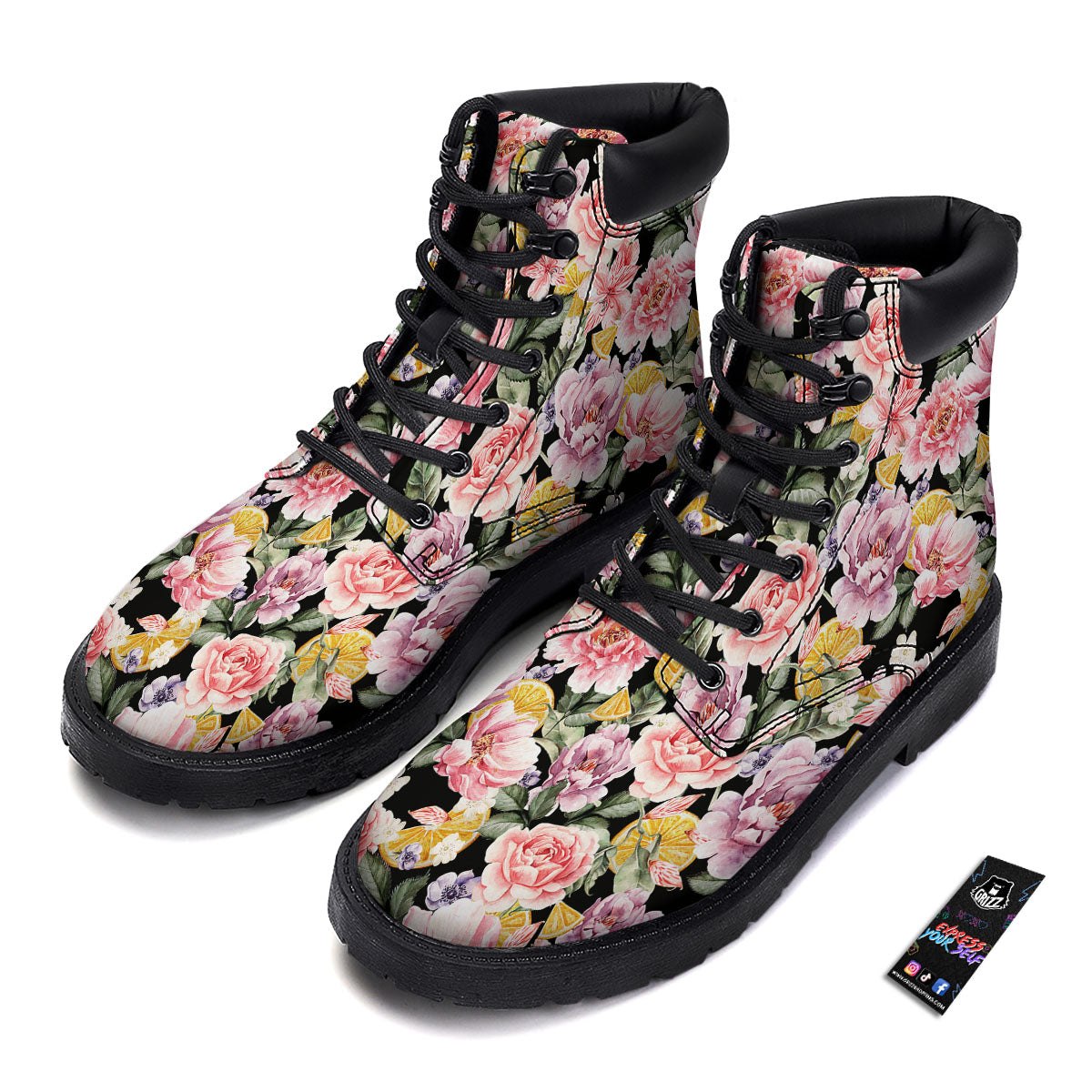Rose Vintage Print Pattern Boots-grizzshop