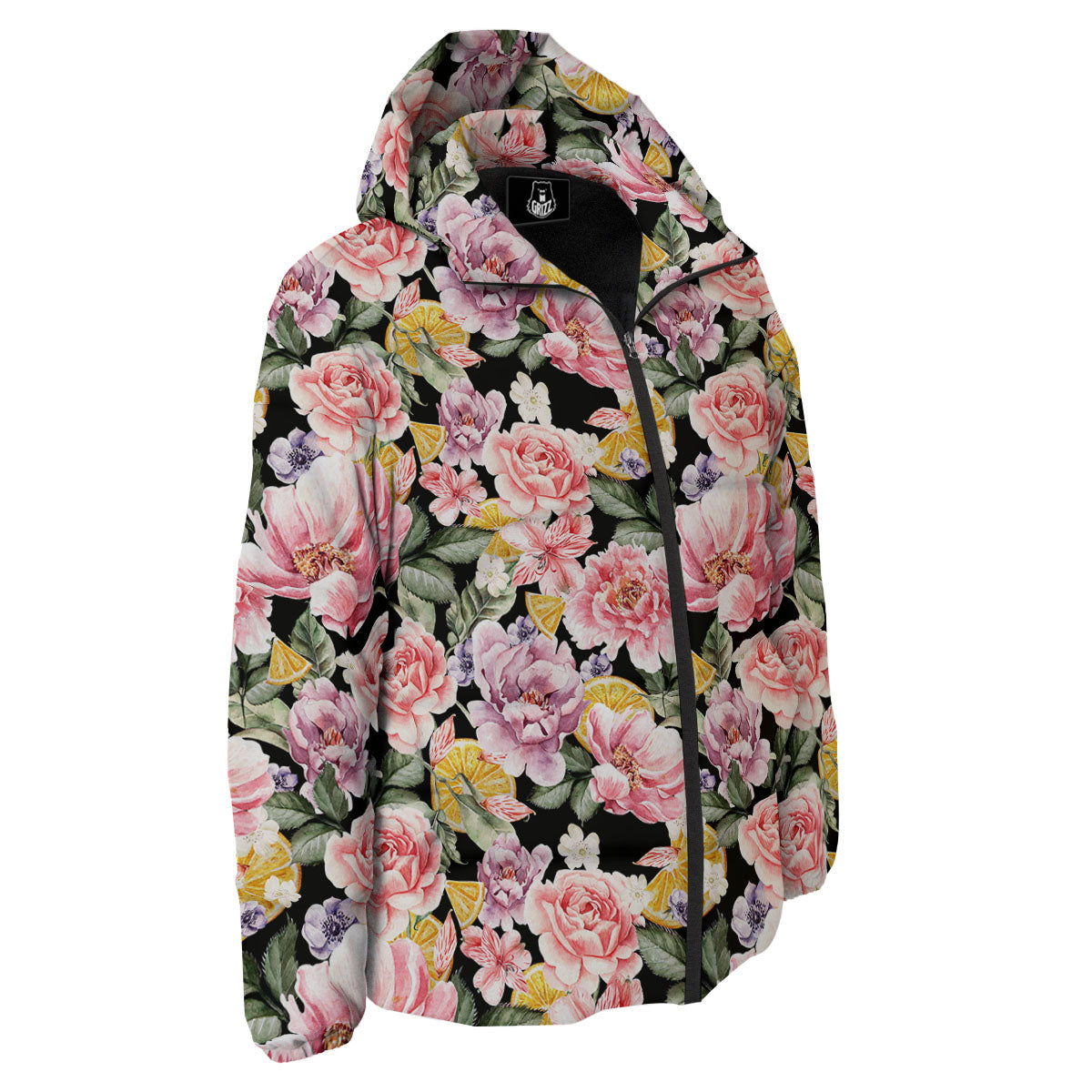 Rose Vintage Print Pattern Down Jacket-grizzshop