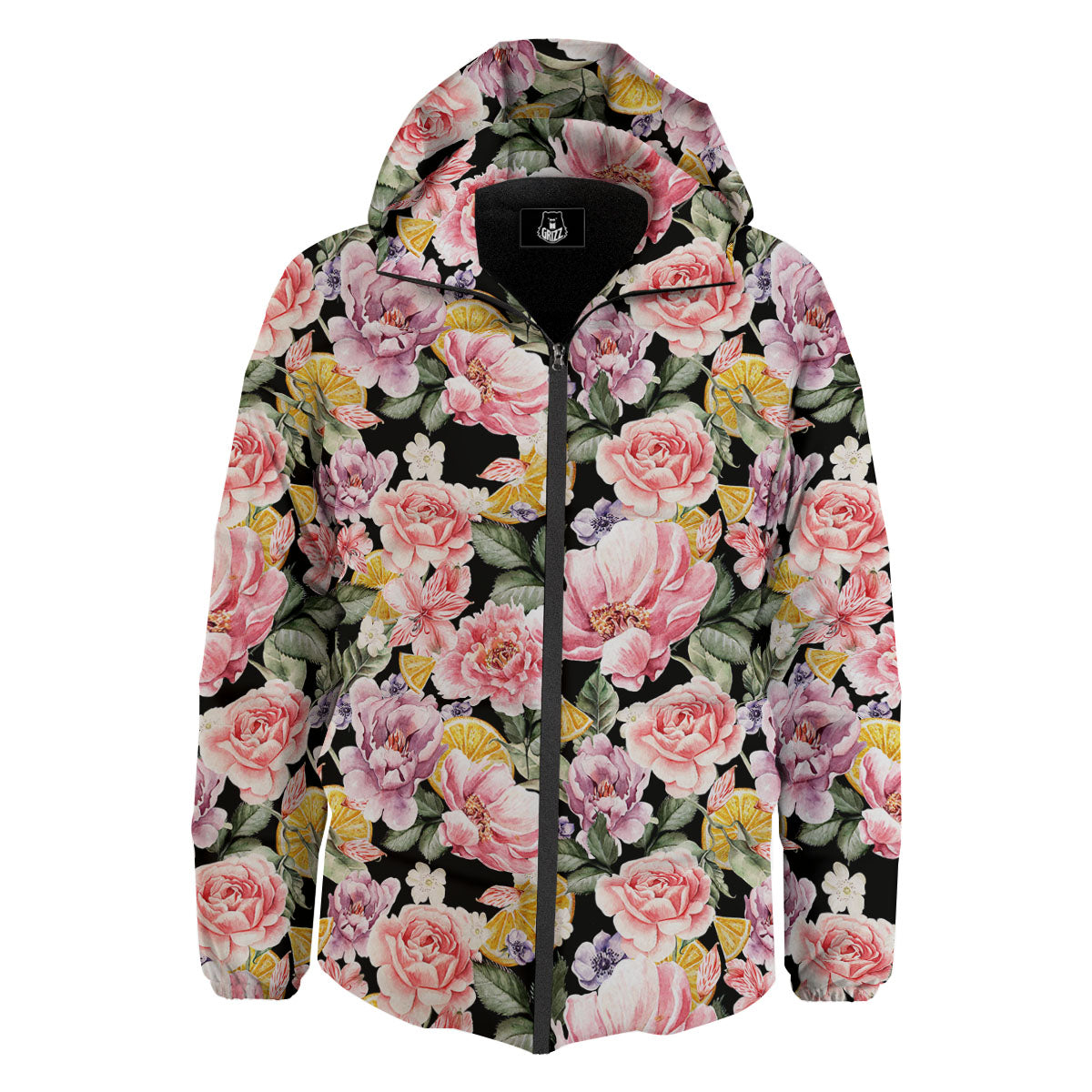 Rose Vintage Print Pattern Down Jacket-grizzshop