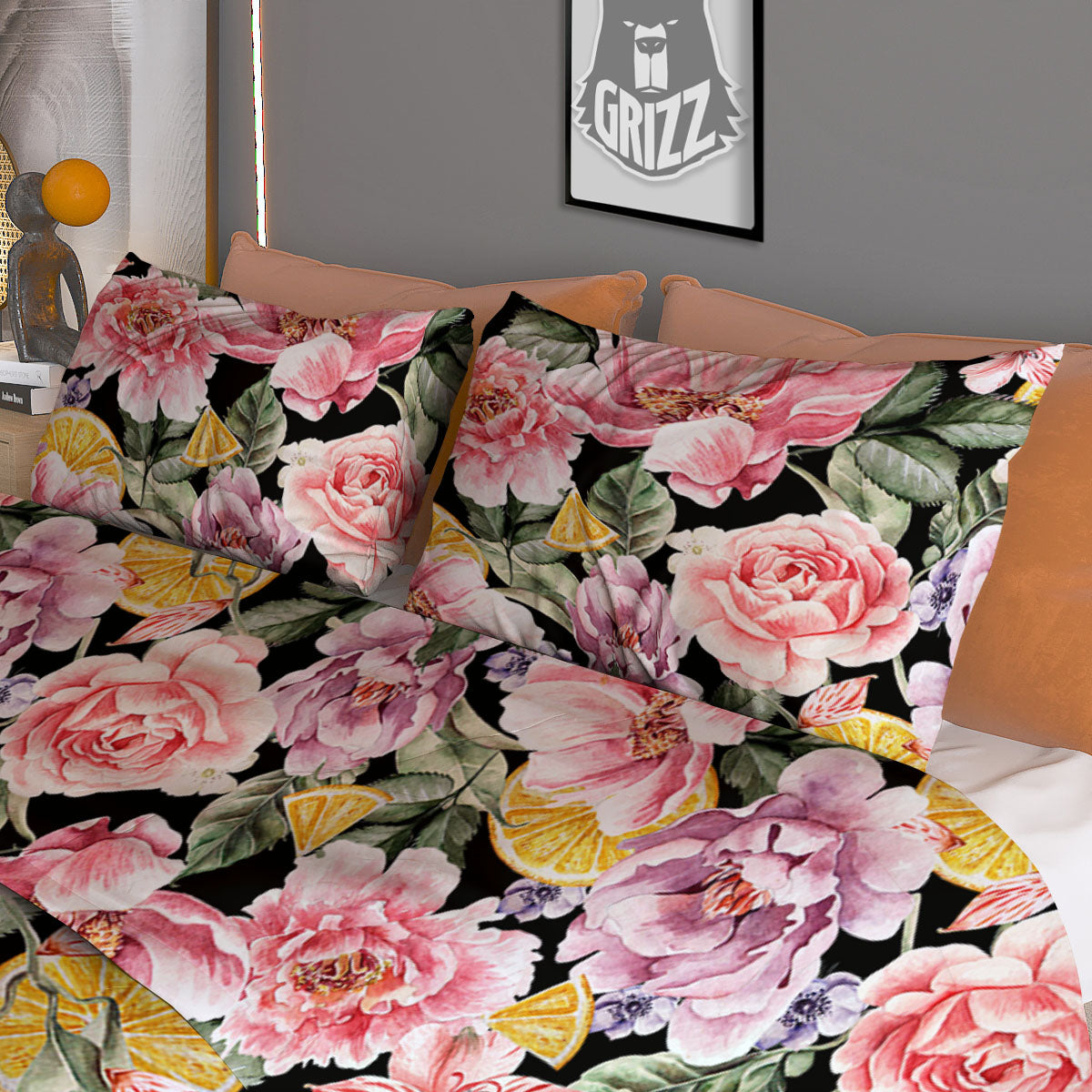Rose Vintage Print Pattern Duvet Cover Bedding Set