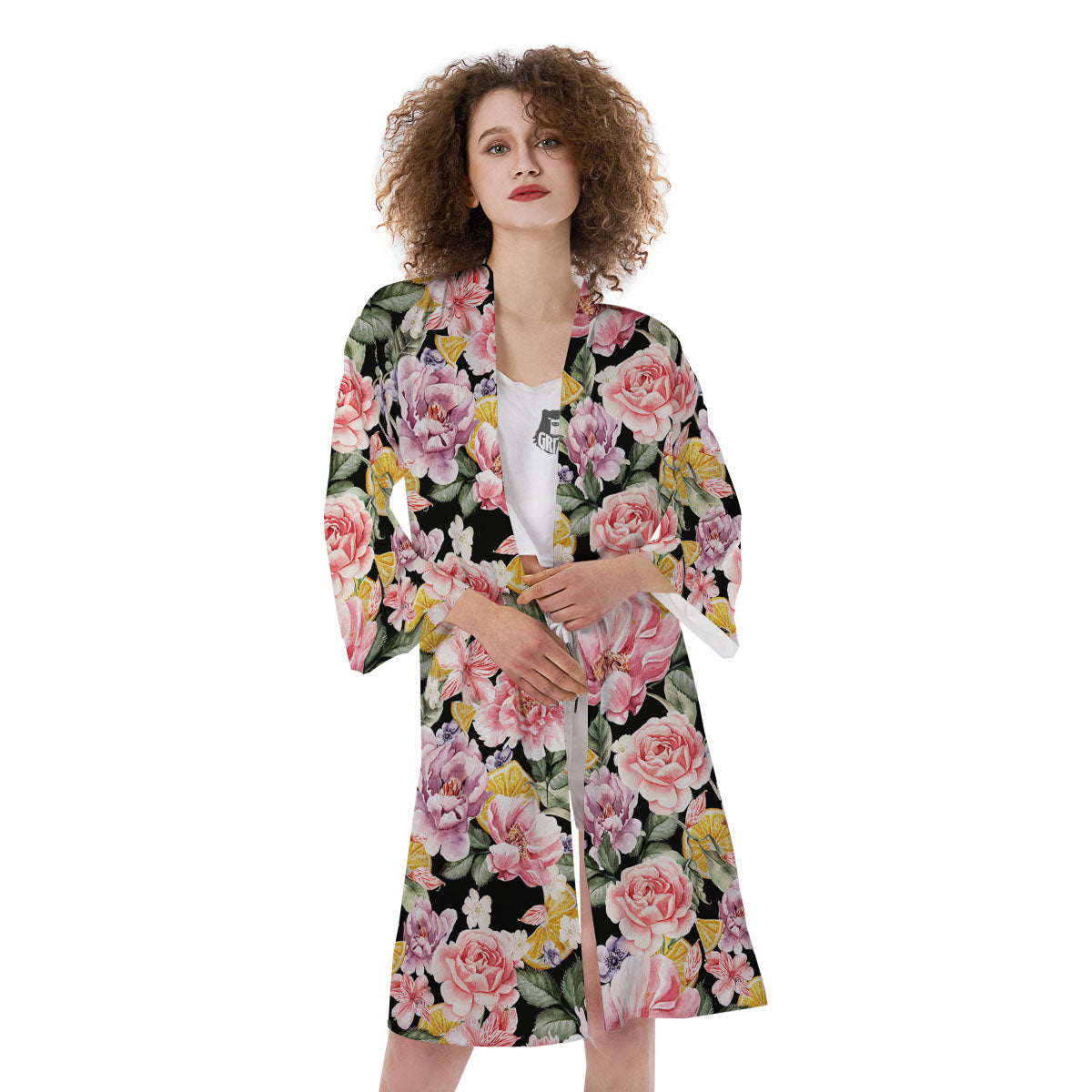 Rose Vintage Print Pattern Kimono-grizzshop