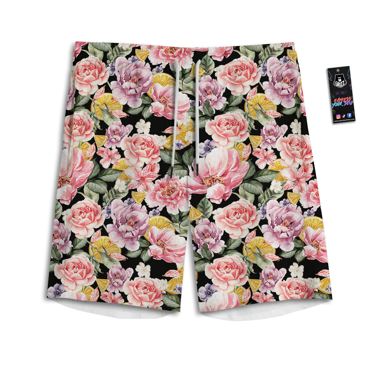 Rose Vintage Print Pattern Men's Athletic Shorts