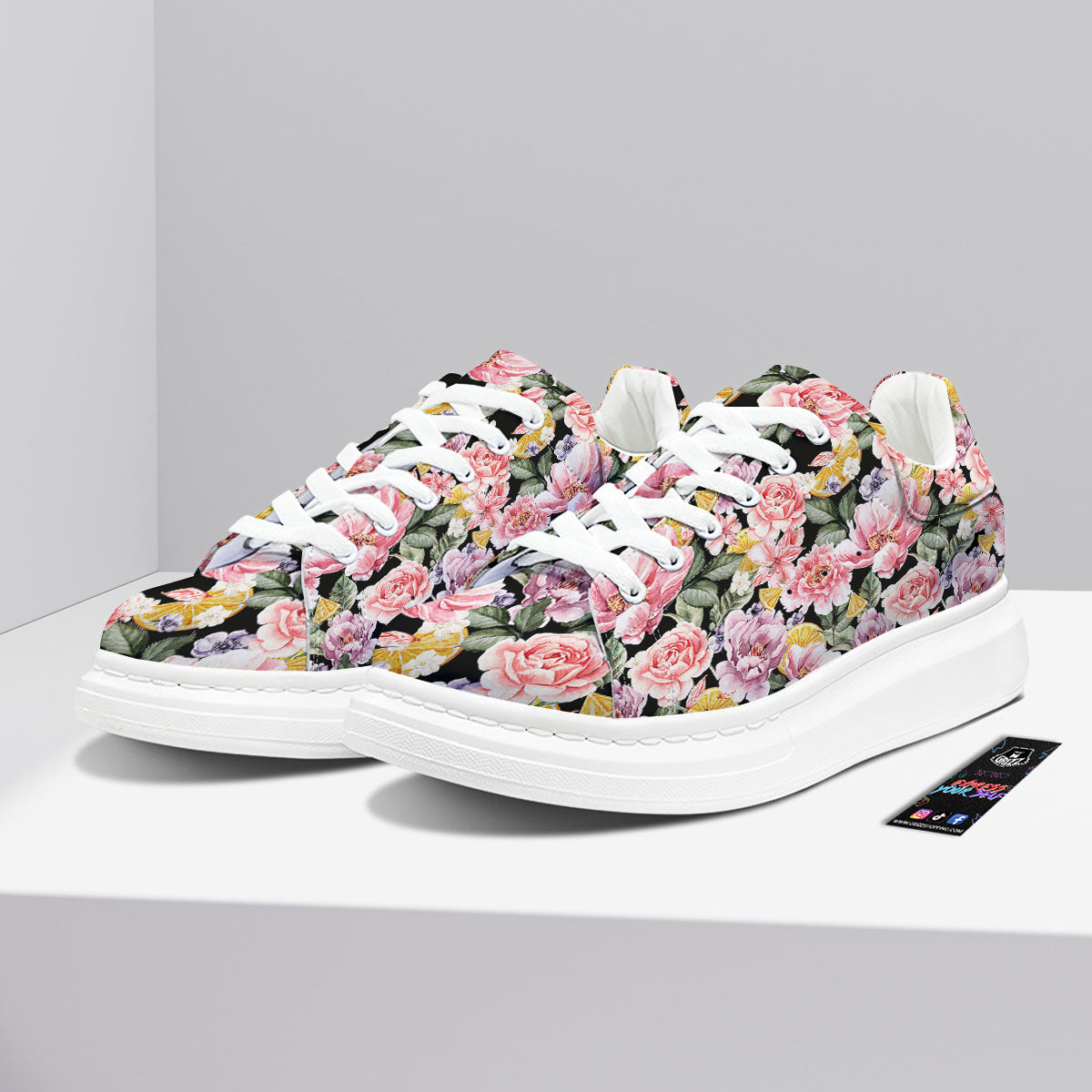 Rose Vintage Print Pattern Platform Shoes-grizzshop