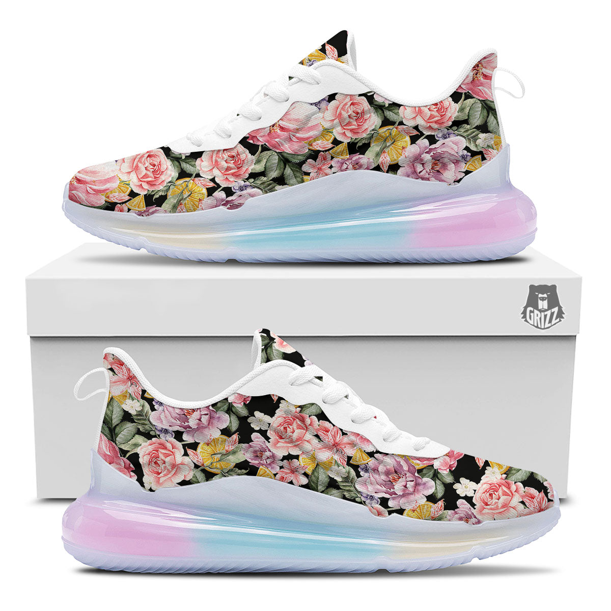 Rose Vintage Print Pattern Running Sneakers-grizzshop