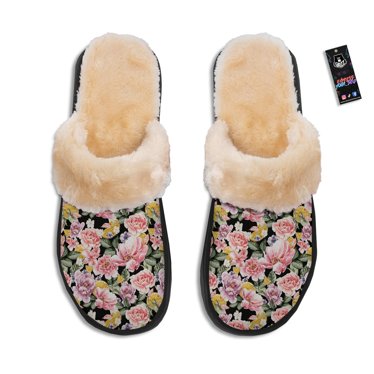 Rose Vintage Print Pattern Slippers-grizzshop