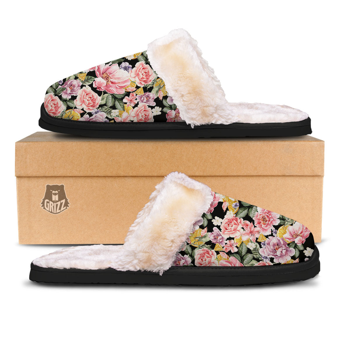 Rose Vintage Print Pattern Slippers-grizzshop
