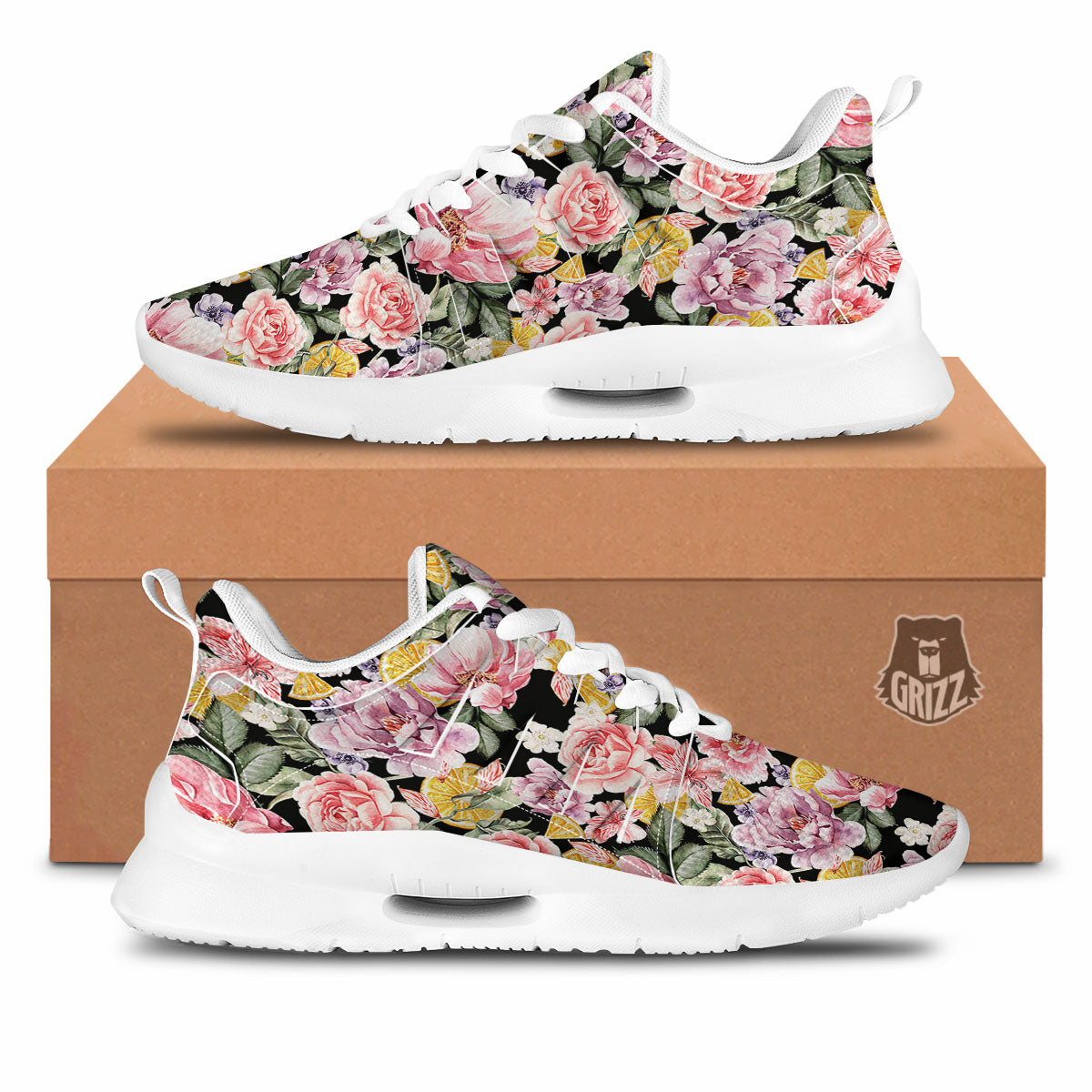 Rose Vintage Print Pattern Tennis Shoes-grizzshop