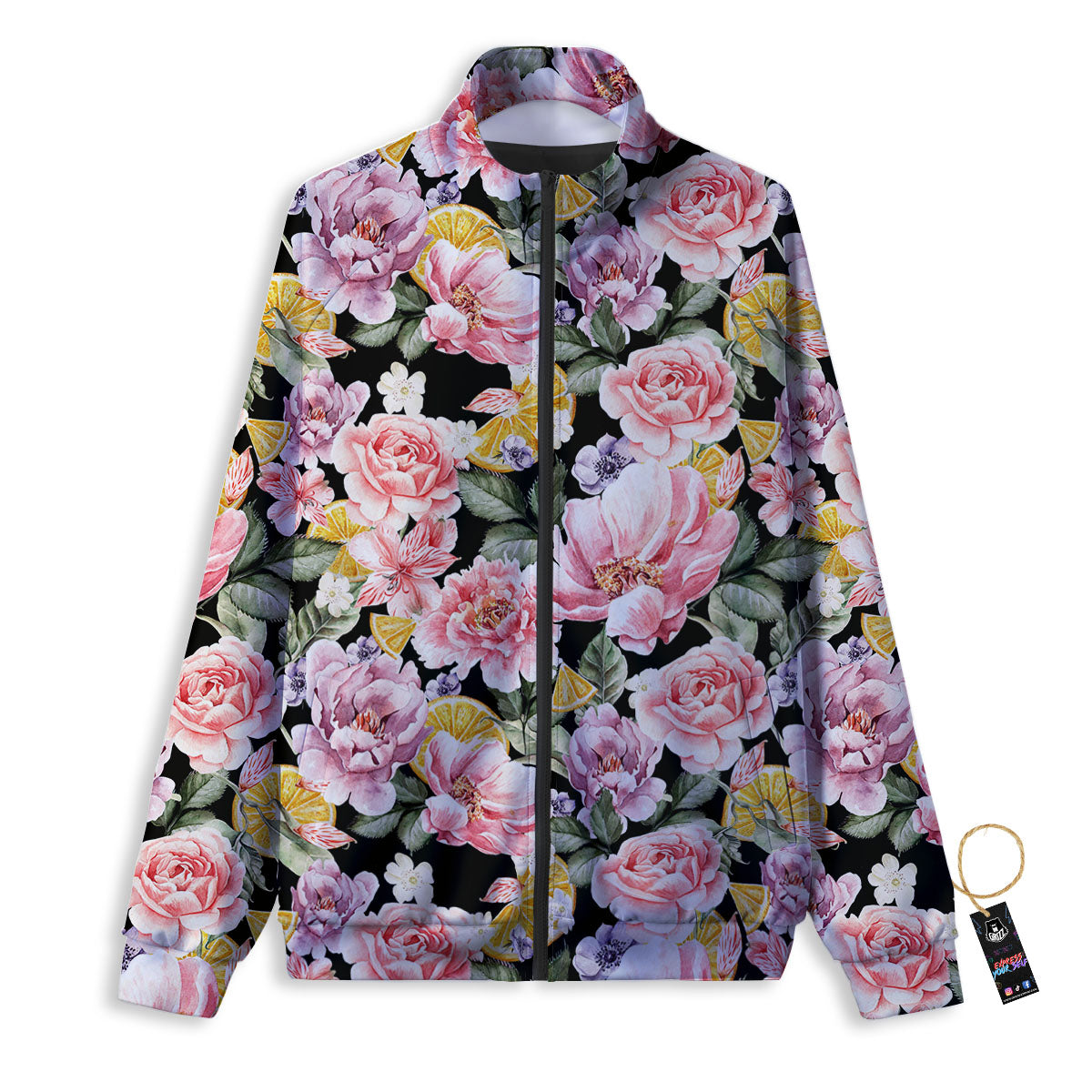Rose Vintage Print Pattern Track Jacket-grizzshop