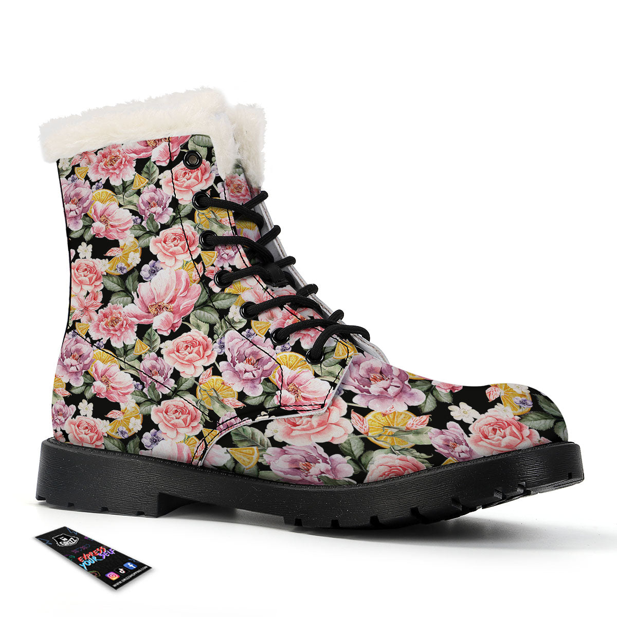 Rose Vintage Print Pattern Winter Boots-grizzshop