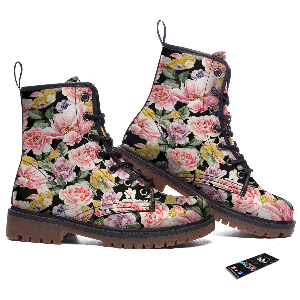 Rose Vintage Print Pattern Work Boots-grizzshop