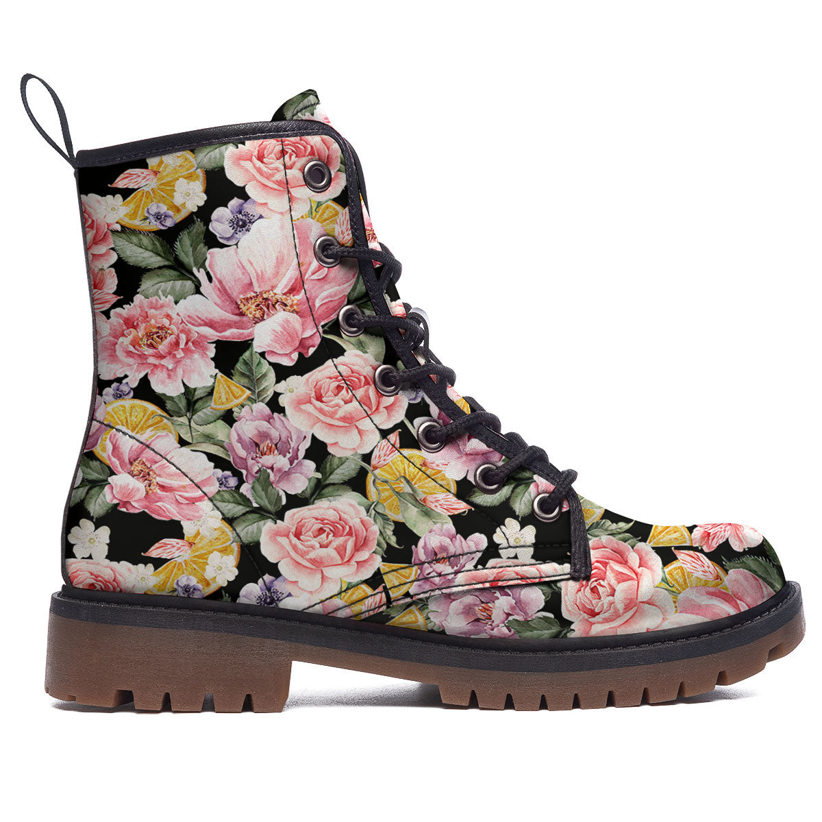 Rose Vintage Print Pattern Work Boots-grizzshop